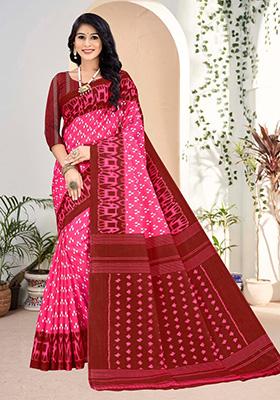 Pink Printed Cotton Saree Set