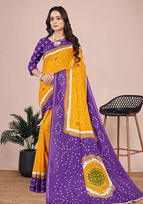 Yellow Printed Cotton Saree Set