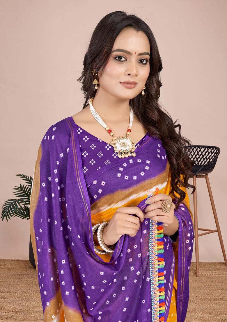 Yellow Printed Cotton Saree Set