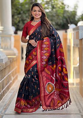 Black Weaving Silk Saree Set