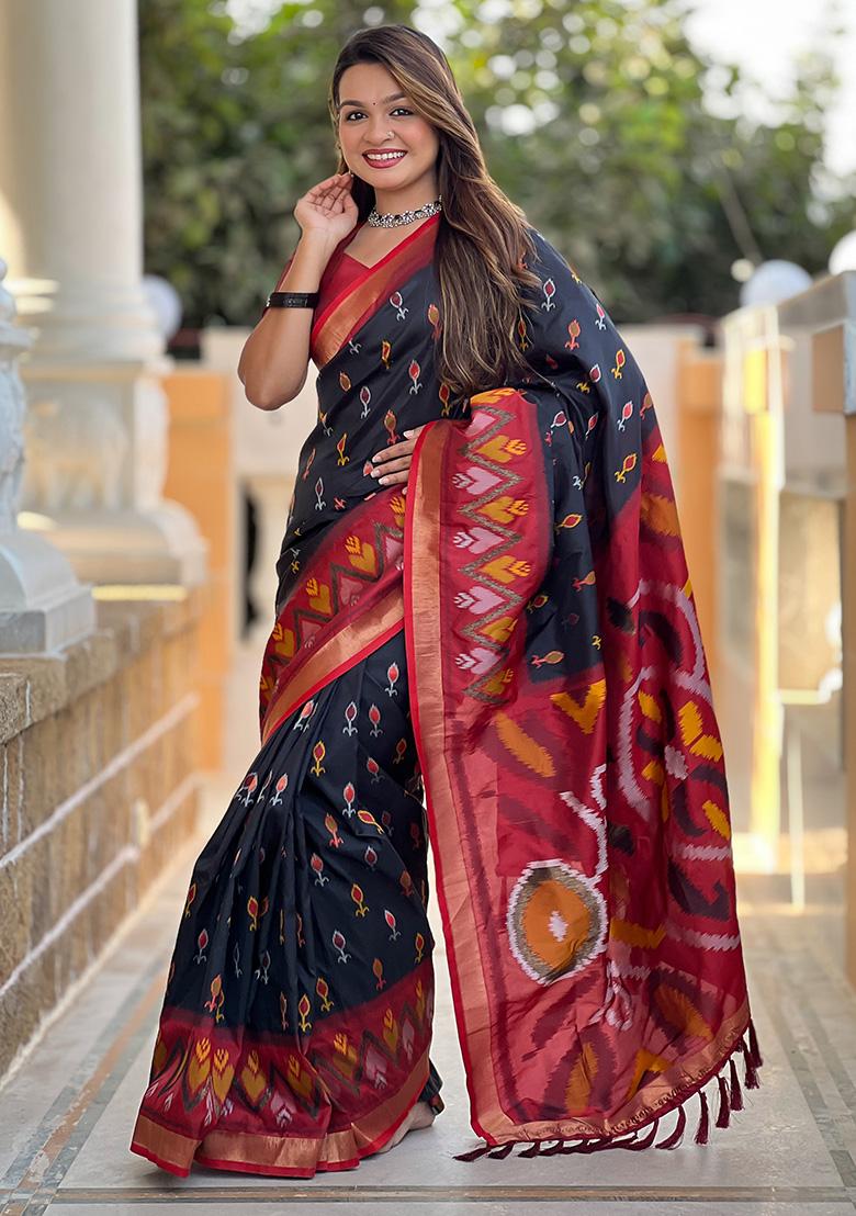 Black Weaving Silk Saree Set