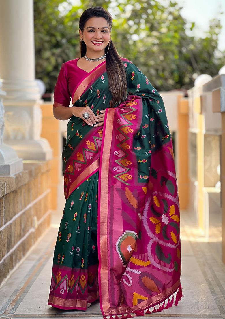 Dark Green Weaving Silk Saree Set