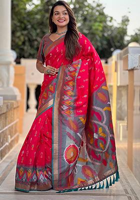 Pink Weaving Silk Saree Set
