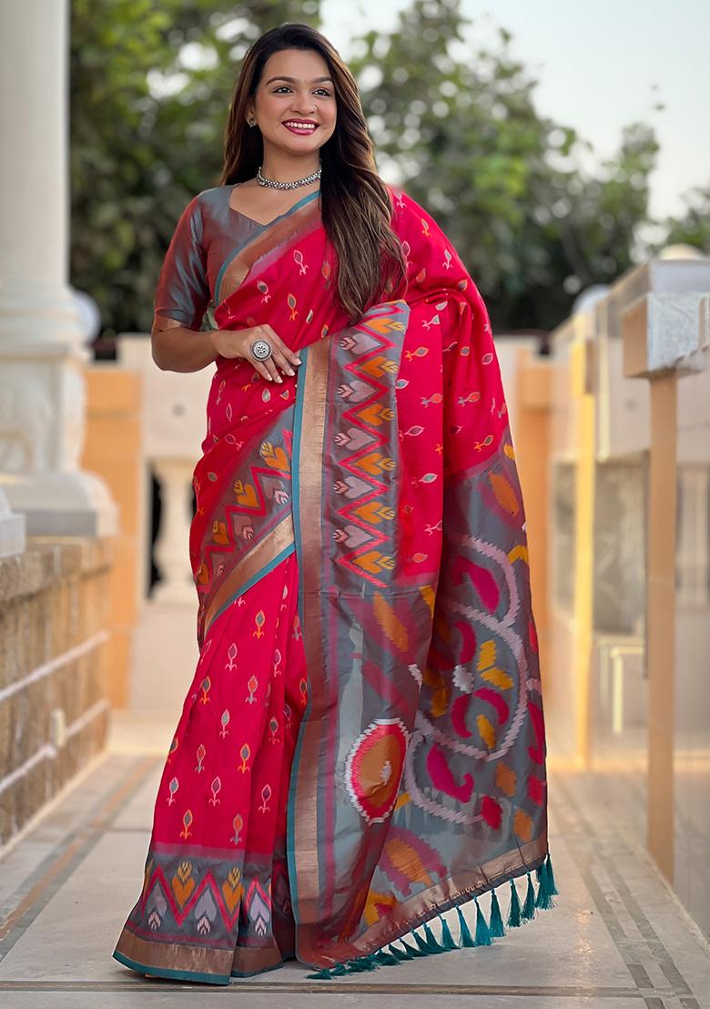 Pink Weaving Silk Saree Set