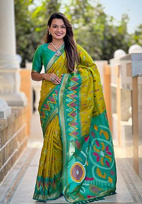 Olive Green Weaving Silk Saree Set