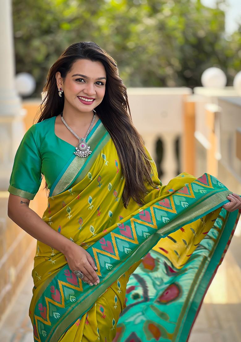 Olive Green Weaving Silk Saree Set