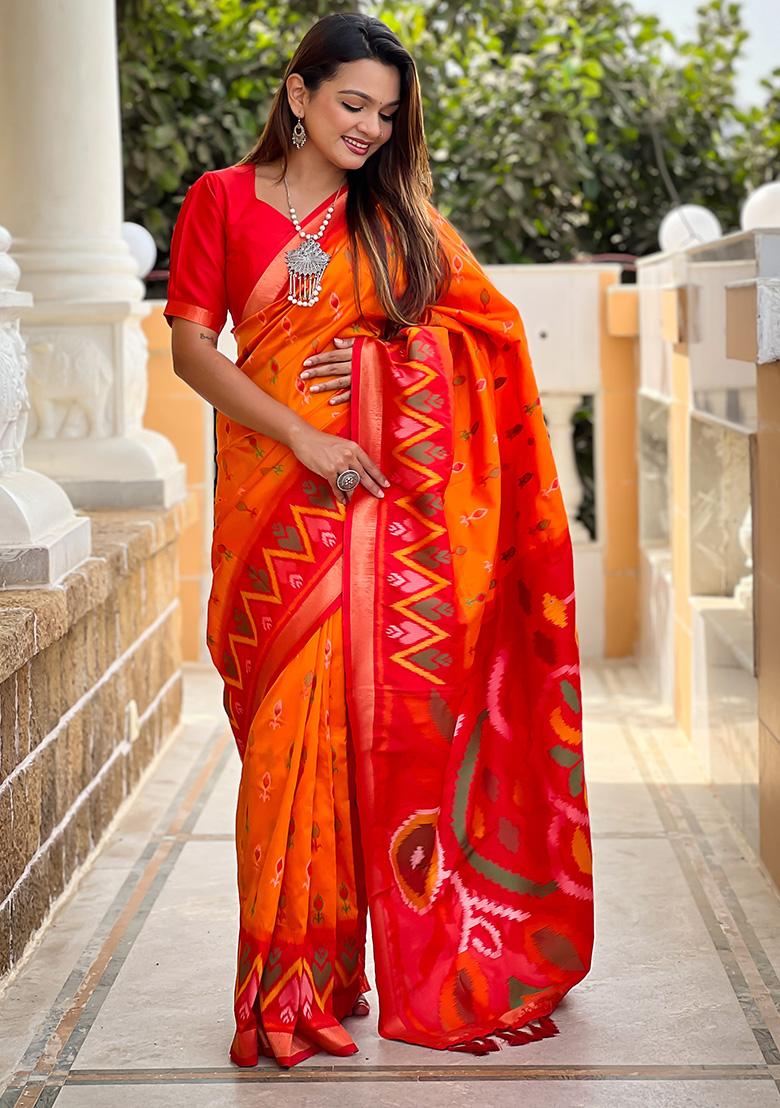 Orange Weaving Silk Saree Set