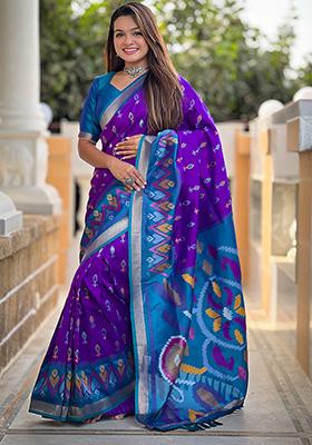 Purple Weaving Silk Saree Set