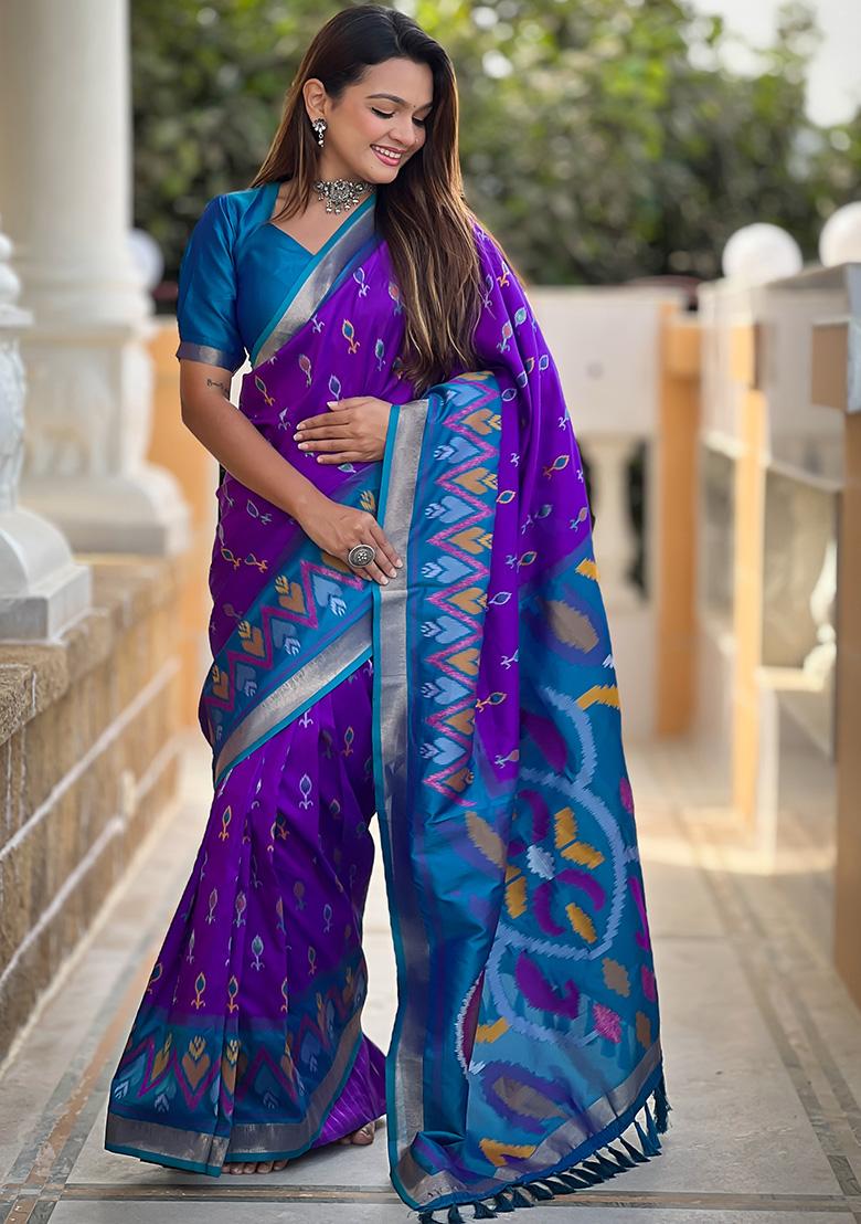Purple Weaving Silk Saree Set