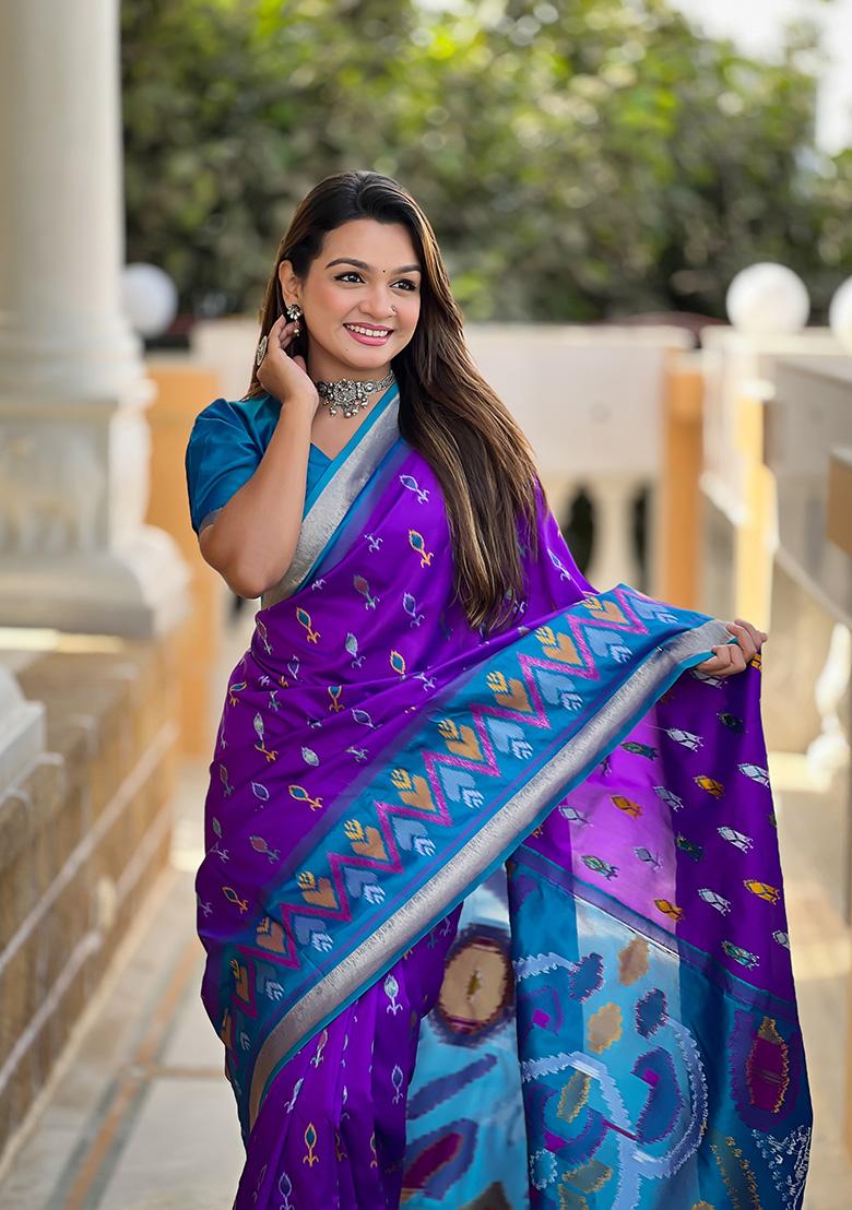 Purple Weaving Silk Saree Set