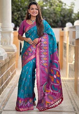 Rama Blue Weaving Silk Saree Set