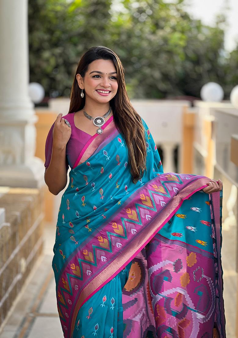 Rama Blue Weaving Silk Saree Set