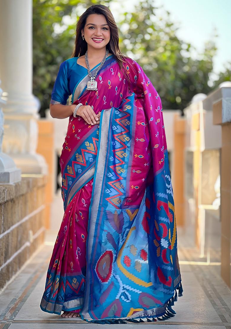 Rani Pink Weaving Silk Saree Set