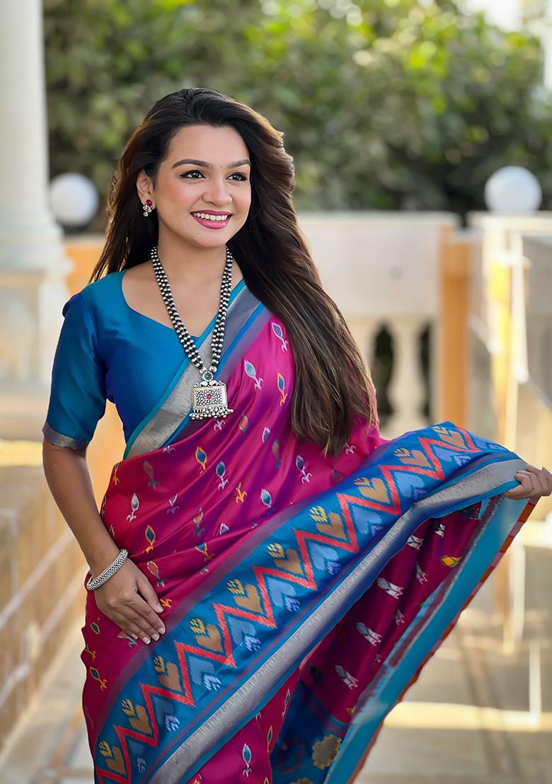 Rani Pink Weaving Silk Saree Set