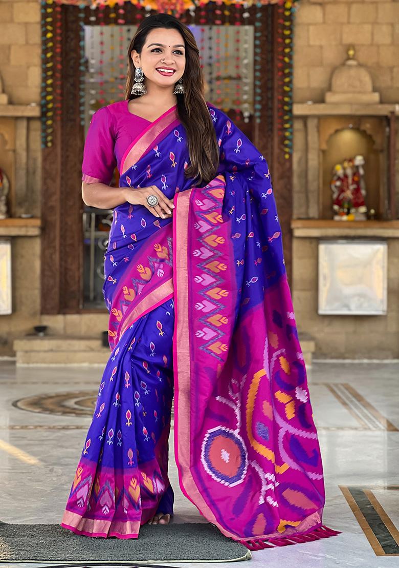 Violet Weaving Silk Saree Set