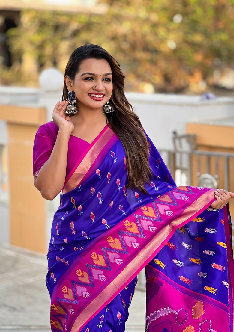 Violet Weaving Silk Saree Set