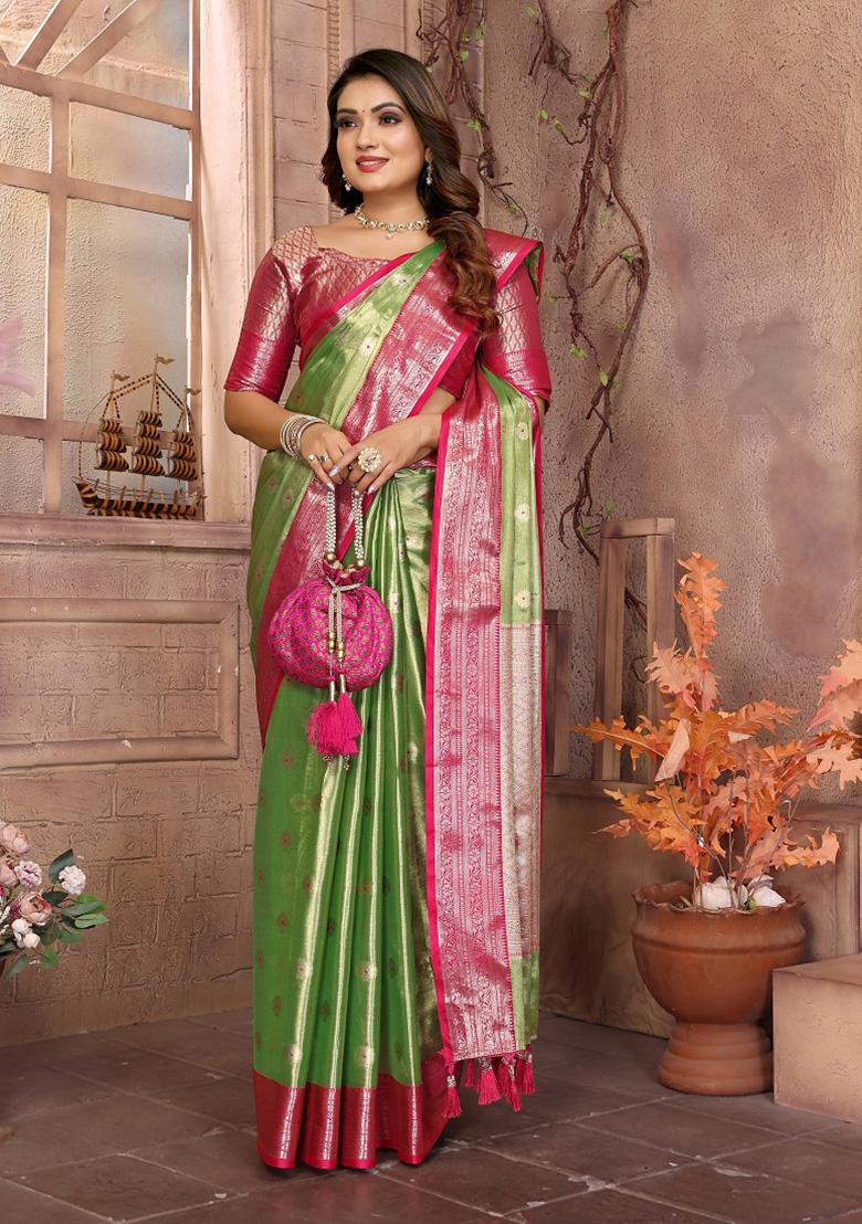 Green Weaving Tissue Saree Set