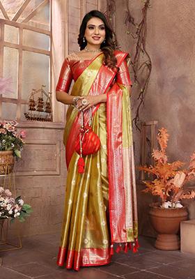Yellow Weaving Tissue Saree Set