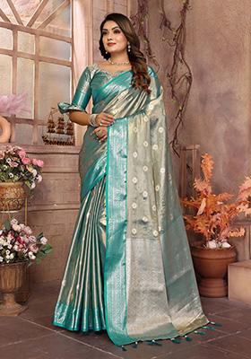 Pista Green  Weaving Tissue Saree Set