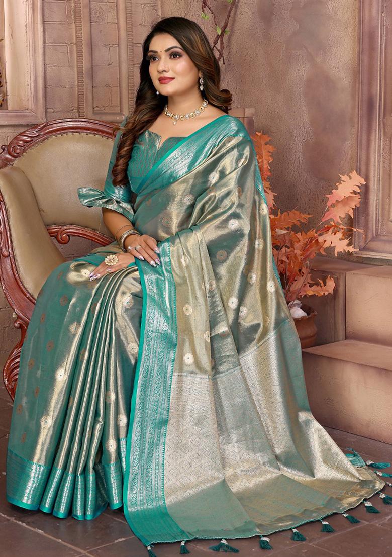 Pista Green  Weaving Tissue Saree Set
