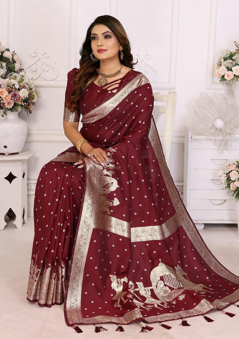 Maroon Weaving Silk Saree Set