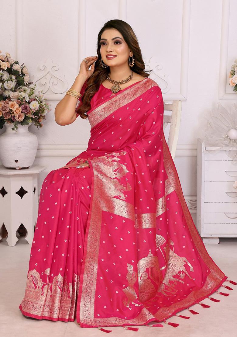 Pink Weaving Silk Saree Set