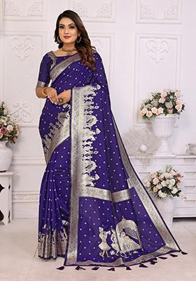 Purple Weaving Silk Saree Set