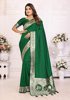 Green Weaving Silk Saree Set