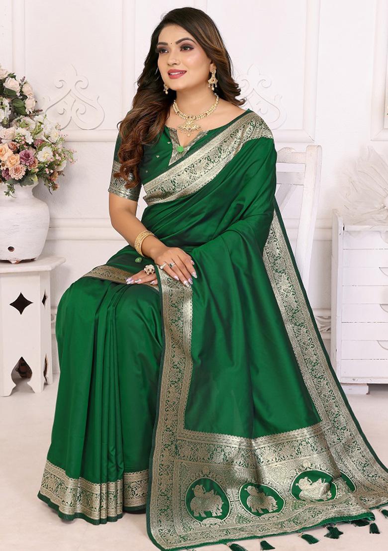 Green Weaving Silk Saree Set