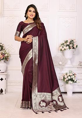 Maroon Weaving Silk Saree Set