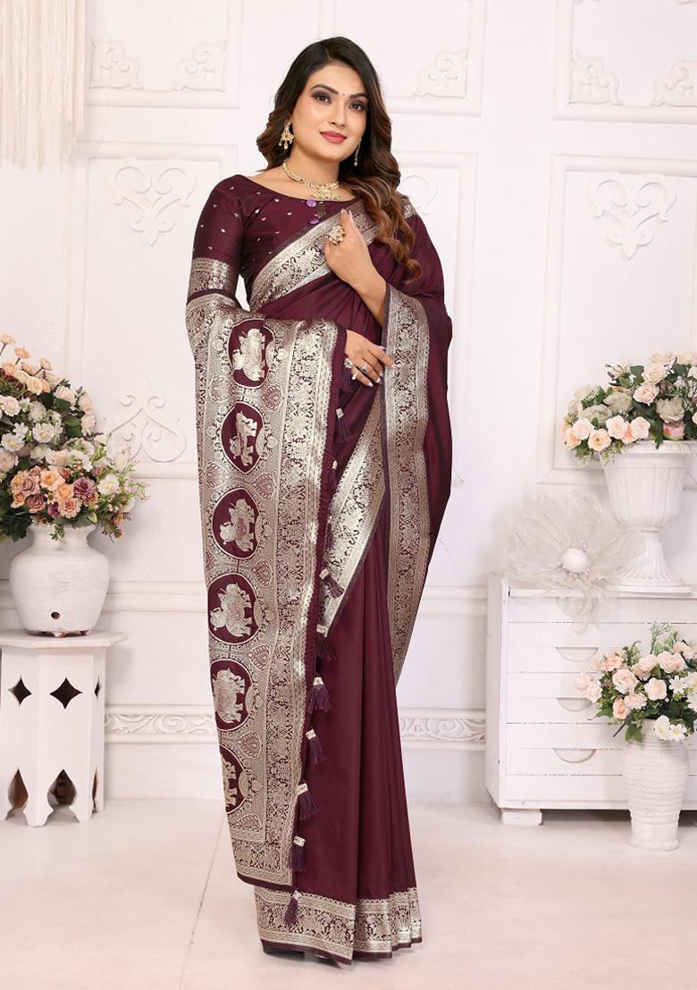 Maroon Weaving Silk Saree Set