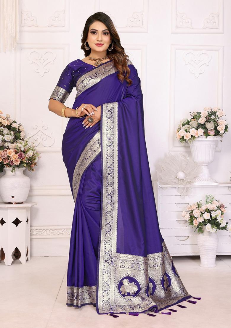 Purple Weaving Silk Saree Set