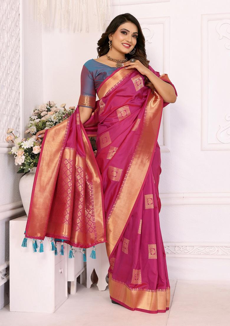 Pink Weaving Silk Saree Set