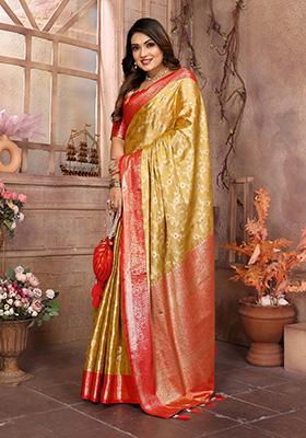 Gold Weaving Tissue Saree Set