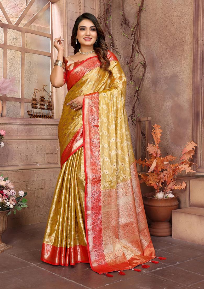 Gold Weaving Tissue Saree Set
