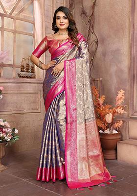 Lavender Weaving Tissue Saree Set