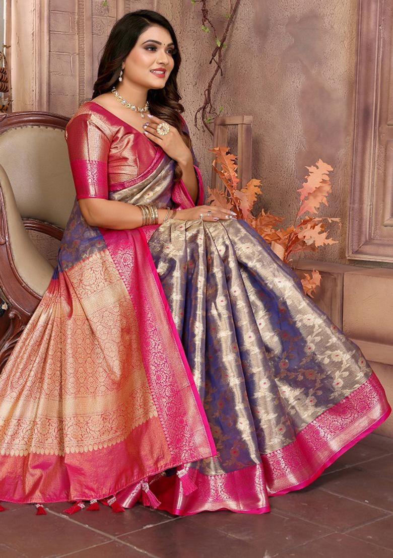 Lavender Weaving Tissue Saree Set