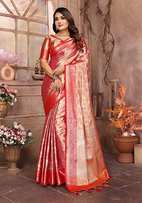Rose  Weaving Tissue Saree Set