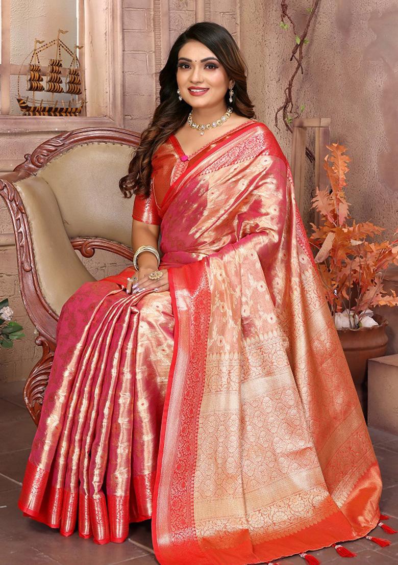 Rose  Weaving Tissue Saree Set