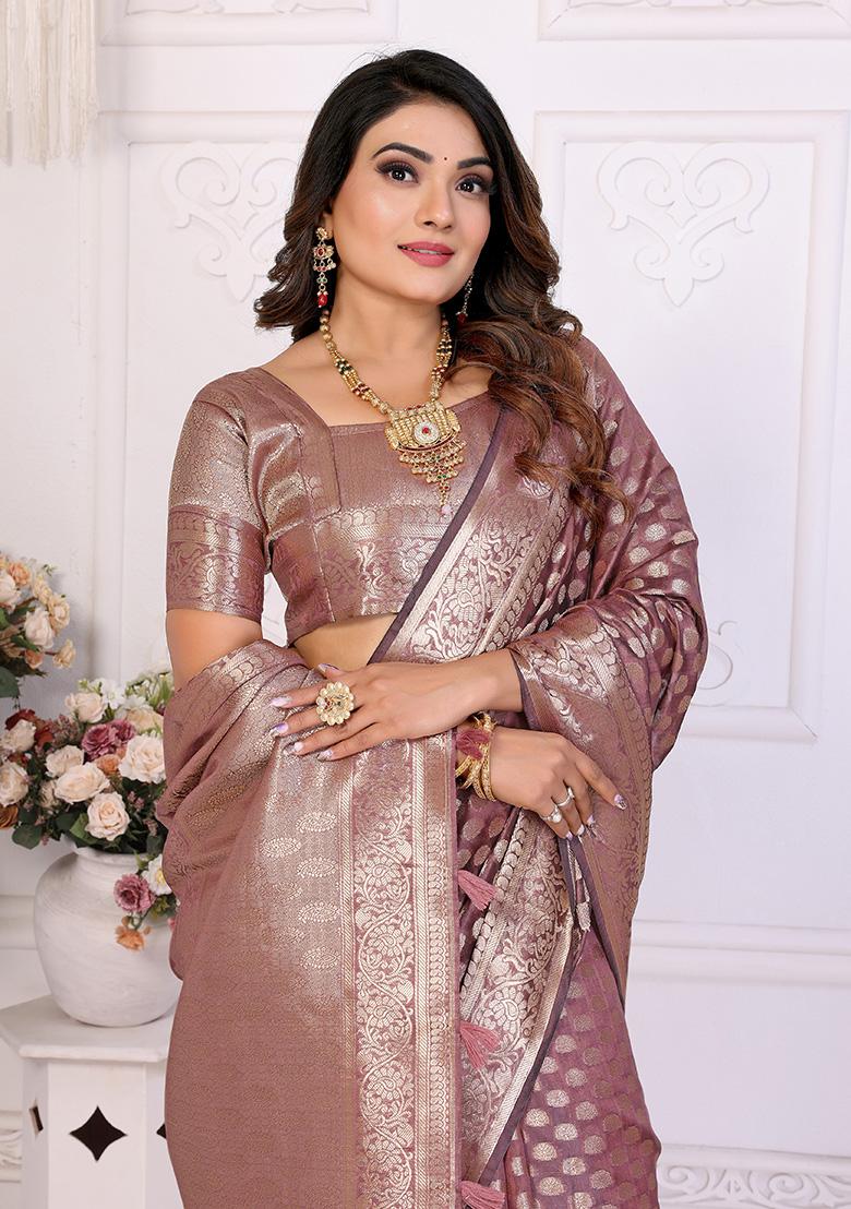 Dust Pink Weaving Silk Saree Set