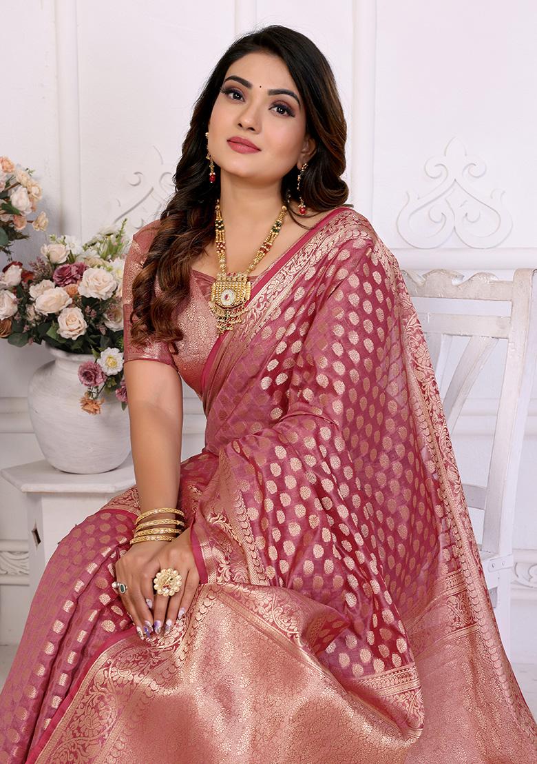 Pink Weaving Silk Saree Set