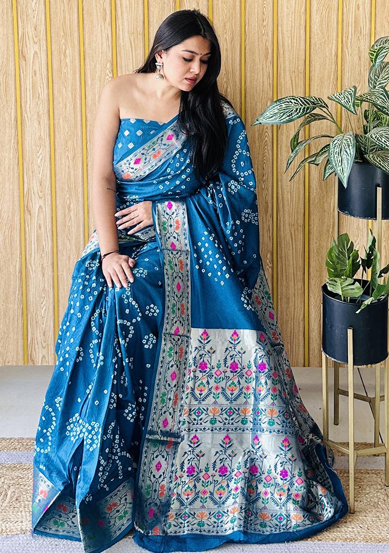 Blue Weaving Silk Saree Set