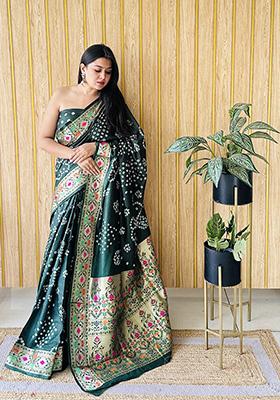 Dark Green Weaving Silk Saree Set