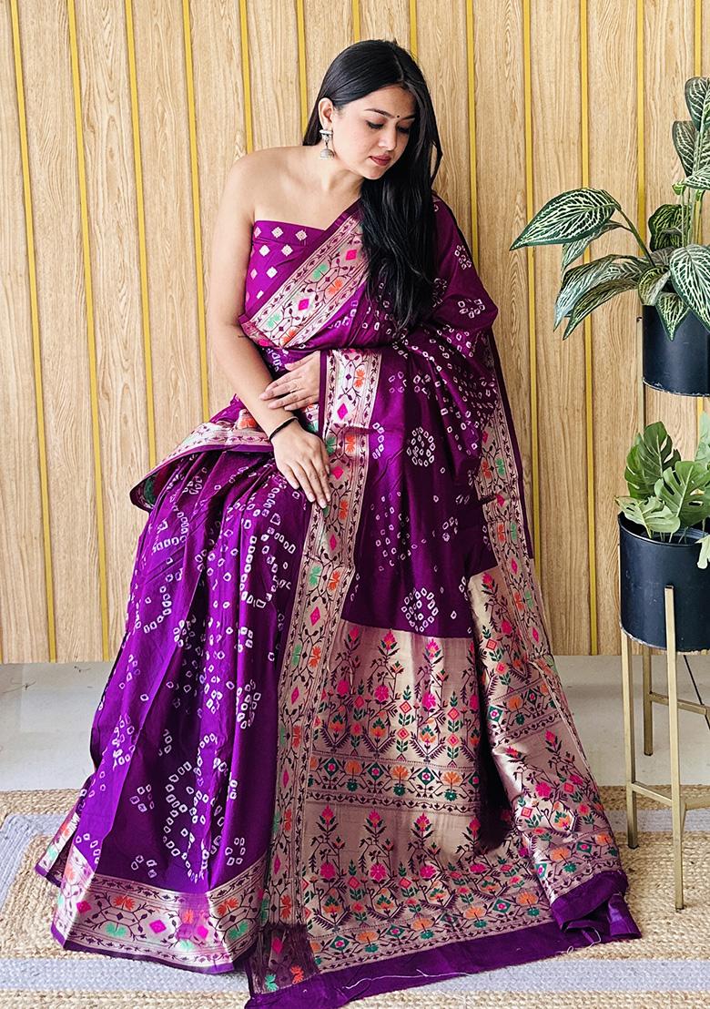Purple Weaving Silk Saree Set