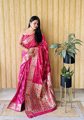 Rani Pink  Weaving Silk Saree Set