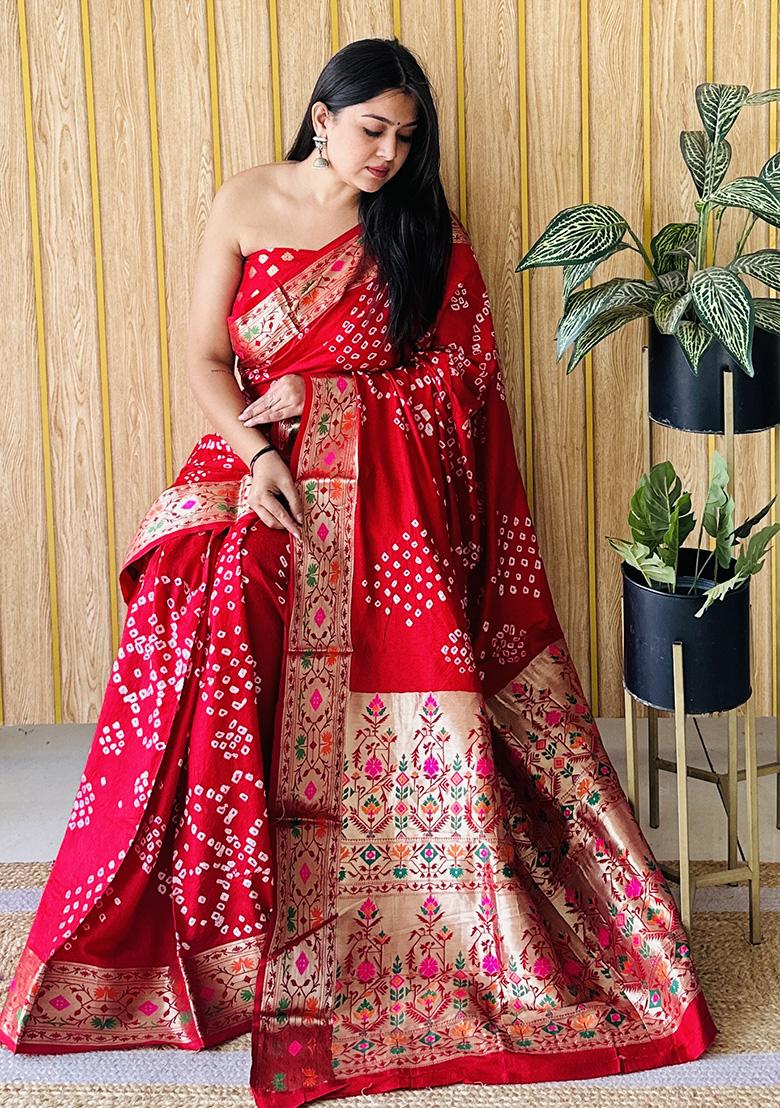 Red Weaving Silk Saree Set