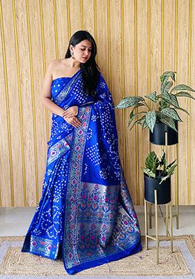 Royal Blue Weaving Silk Saree Set