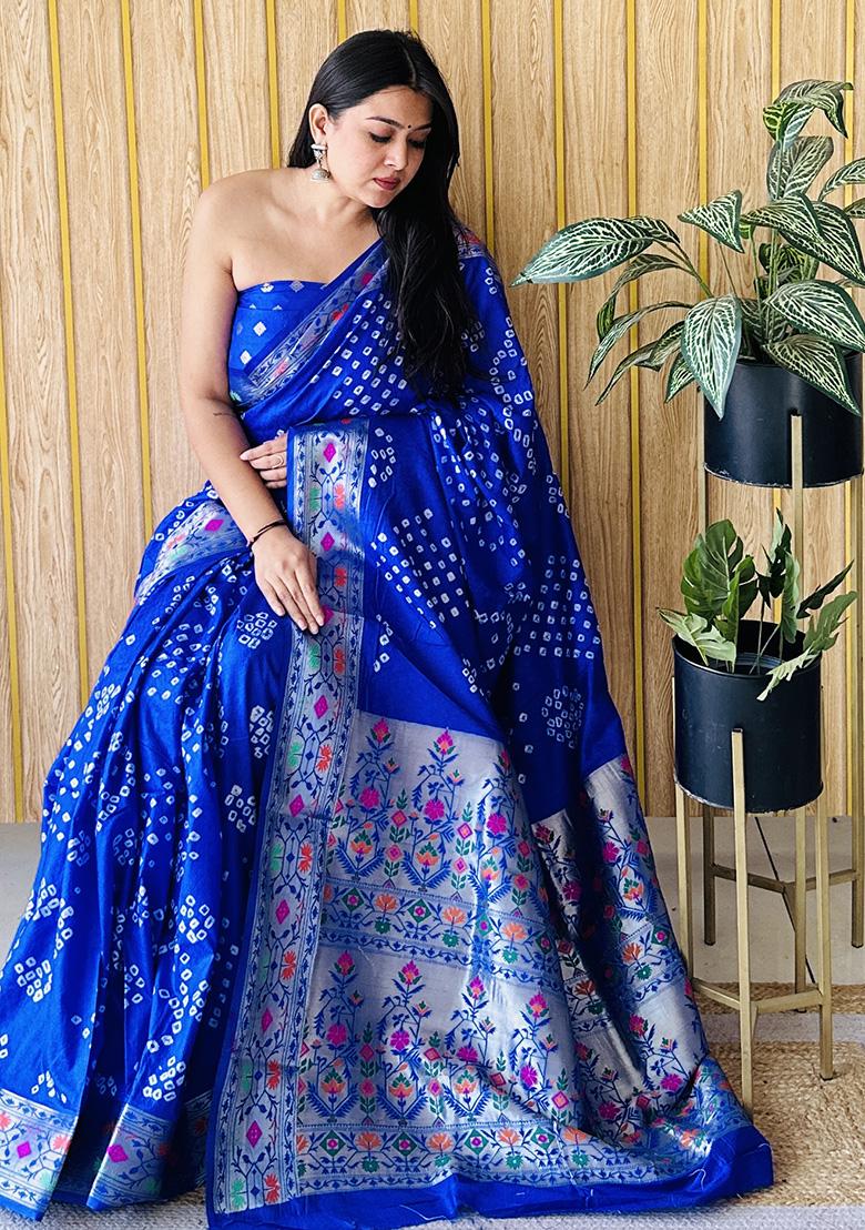Royal Blue Weaving Silk Saree Set