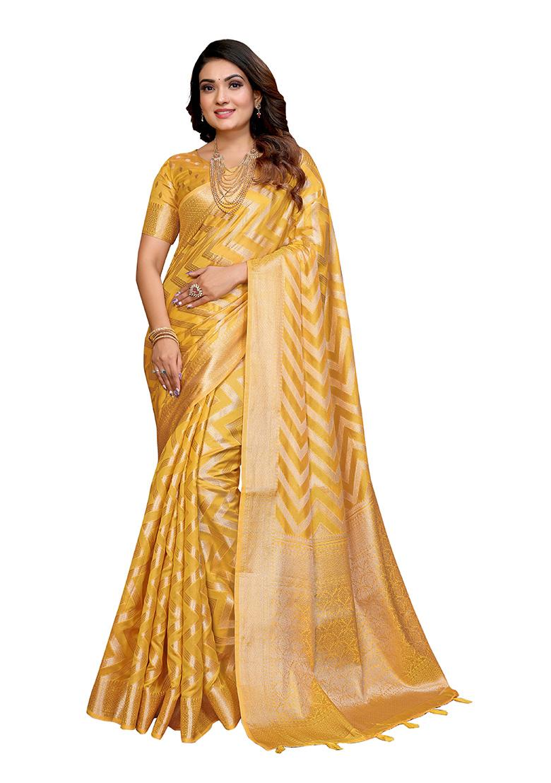 Yellow Weaving Silk Saree Set