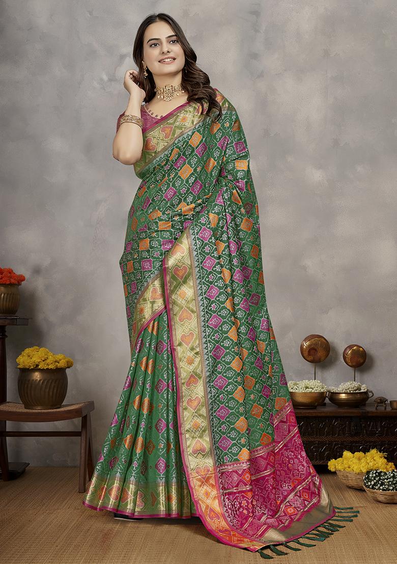 Dark Green Weaving Silk Saree Set